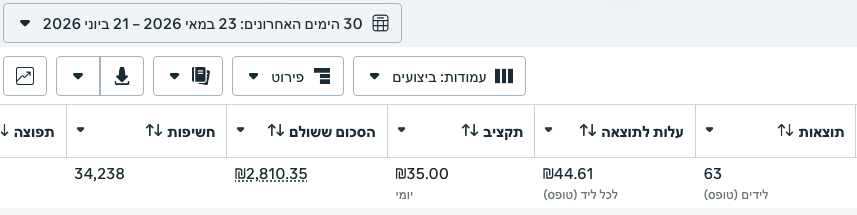 צילום מסך ממנהל המודעות - מערכות AI לעסקים