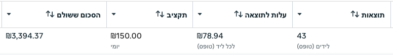 צילום מסך ממנהל המודעות - קבלנות ושיפוצים